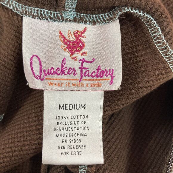 Quacker Factory Vest SZ M Women's Sleeveless Brown Waffle Hoodie Rhinestones Zip - Picture 9 of 11